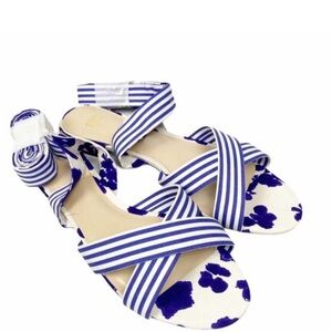 Women's Blue and White Striped Sandals